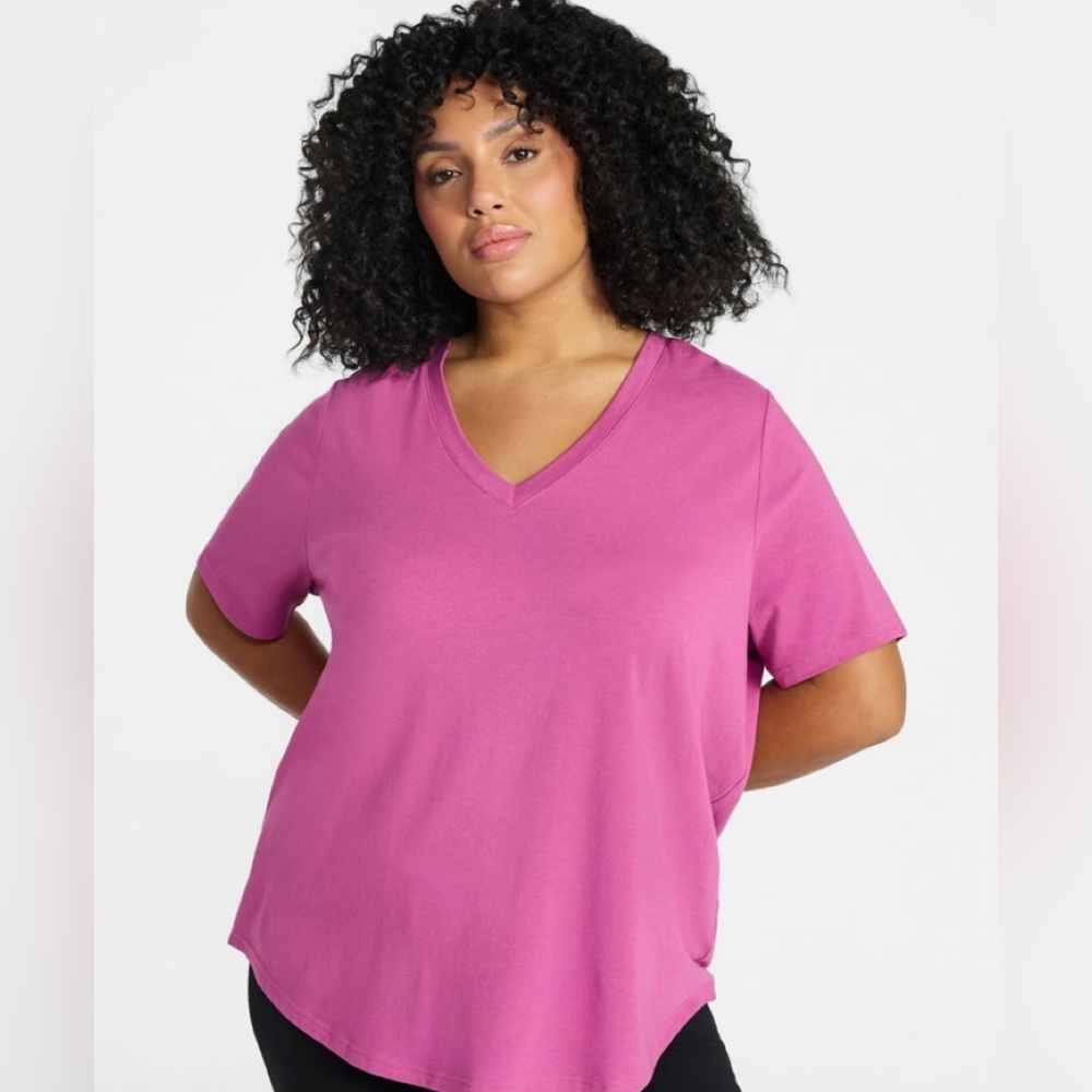 TERRA & SKY Womens Pink T-Shirt Size 4X28W-30W V Neck Relaxed Fit New